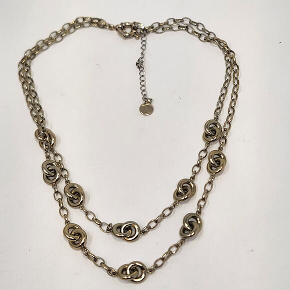 Talbots Gold Tone Double Chain layered Necklace Adjustable Casual Workwear - Picture 3 of 6